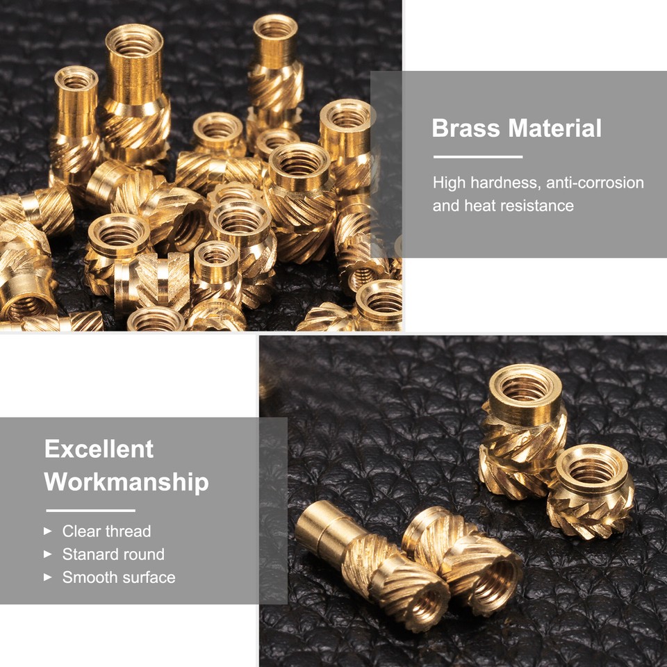100pcs M3 Threaded Inserts Brass Heat Set Insert M3x6mm, OD 5mm Knurled ...