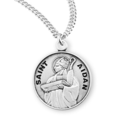 St Saint Aidan 7/8" (22mm) Sterling Silver Round Medal + 20" Chain | eBay