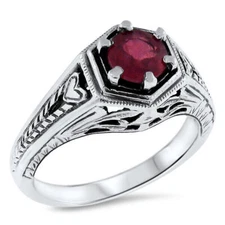 GENUINE RED RUBEY CLASSIC ART DECO STYLE 925 STERLING SILVER HEART RING     509X
