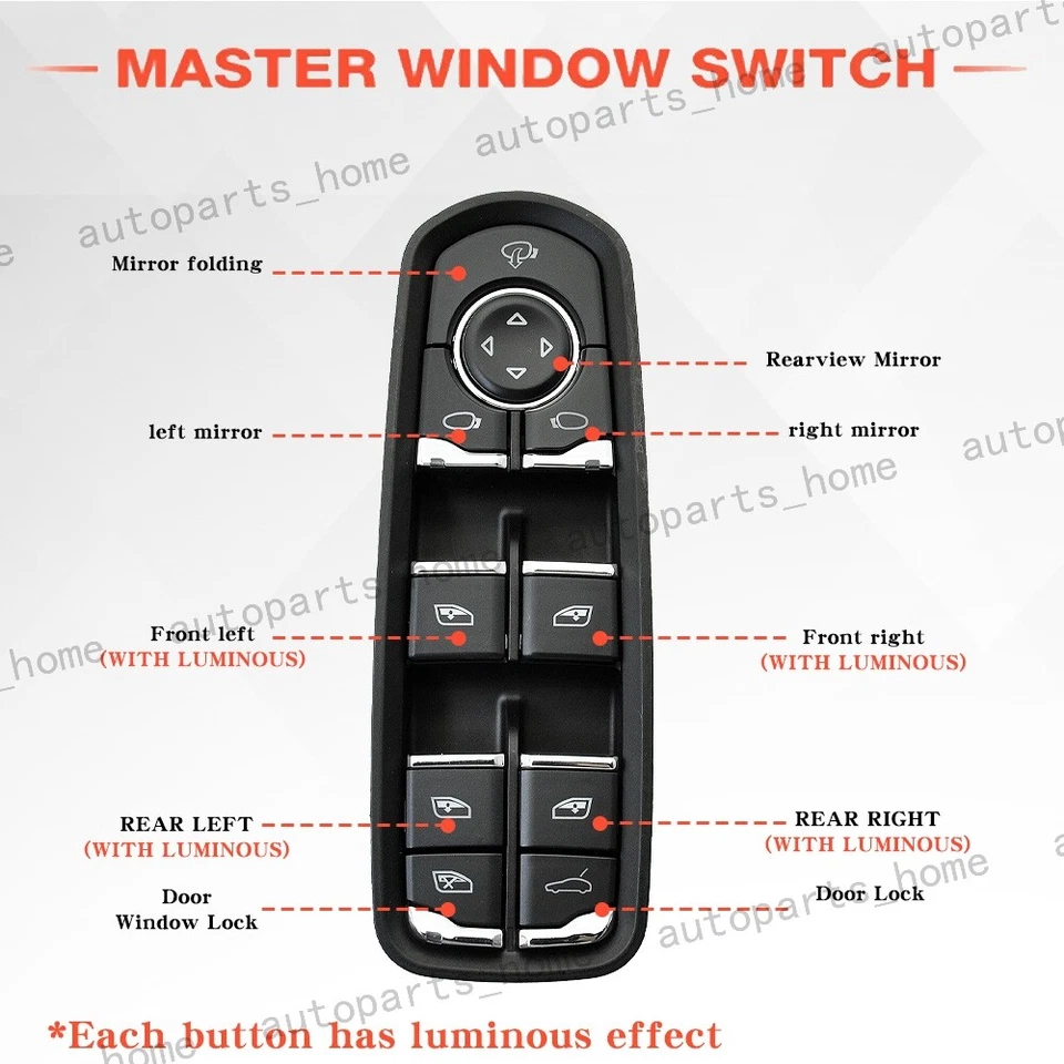 Driver Power Window Switch For Porsche Cayenne Panamera 2010-2014 7PP959858RDML - Изображение 3 из 4