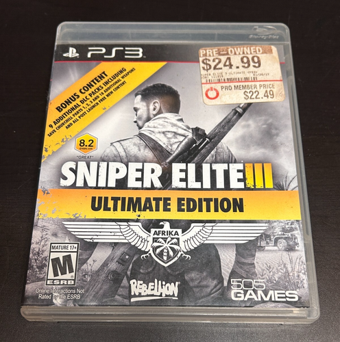 Sniper Elite III Ultimate Edition (Sony PlayStation 3, 2015) Complete + Manual.
