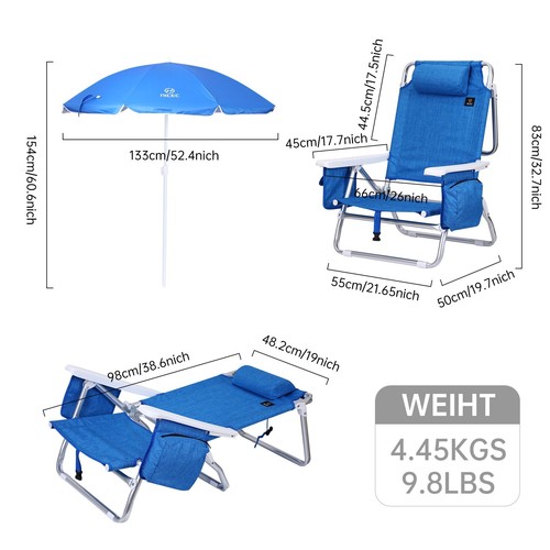 Backpack Beach Chair, Beach Chairs for Adults, Beach Chair with Umbrella Cooler - Picture 4 of 26