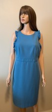 Ann Taylor Carolina Blue Sleeveless Chiffon Sleeve Trim Sheath Dress Size 8