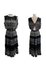 Vintage Carole Little Maxi Dress Boho Tribal Gypsy Printed Cutout Size 4 , flaw