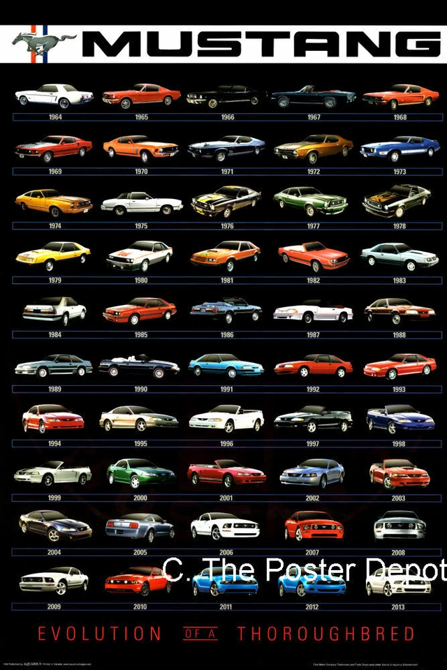 Ford Mustang Poster Mustang History Muscle Car Poster 24"x36" 1964-2013