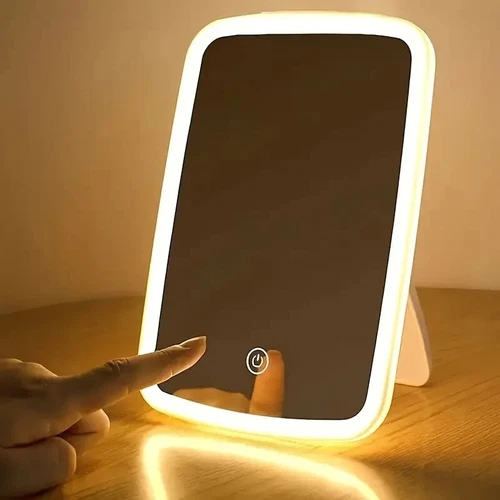 Intelligent LED Makeup Mirror - Portable Foldable Design with Touch Cont