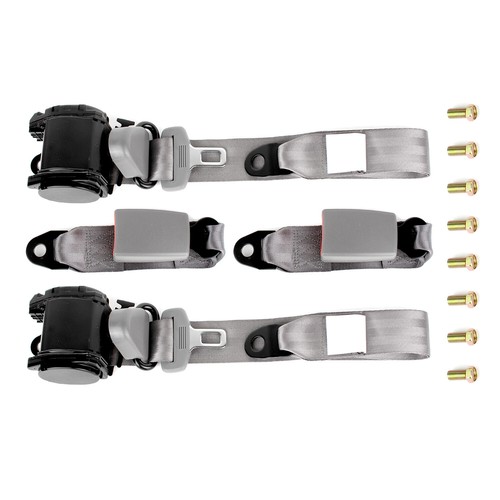 2 Pack Gray Universal 3 Point Retractable Adjustable Car Safety Seat Belt Kit - Picture 3 of 7