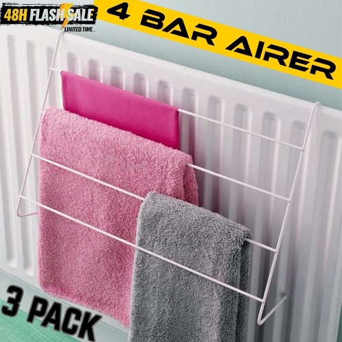 3 Pack of 4 Bar Radiator Airer Clothes Drying Rack Rail Towel Dryer
