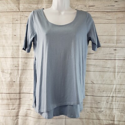 PureJill Womens Top Sz XS Solid Blue Short Sleeve Cotton Blend