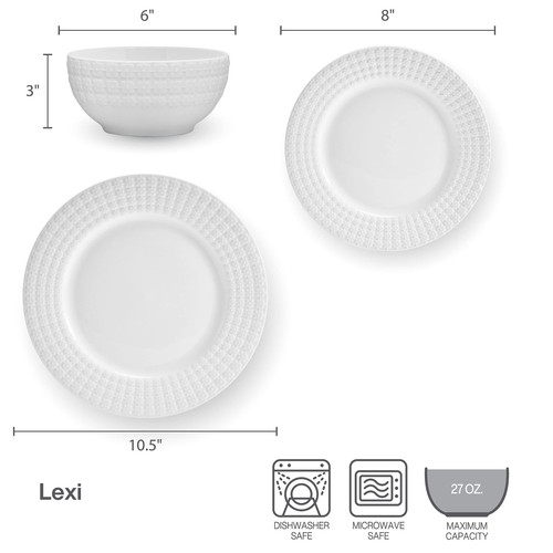 Lexi 12 Piece Dinnerware Set Service for 4 White - Picture 4 of 9
