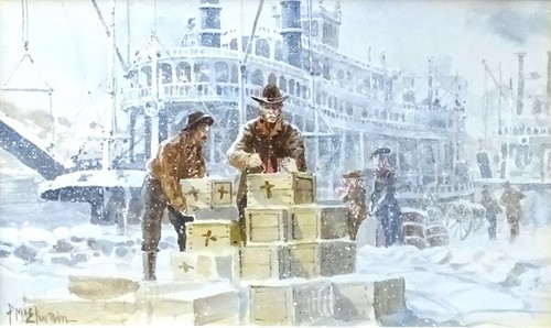 Frank McElwain Cincinnati riverboat original watercolour painting frame sign art - Picture 2 of 8