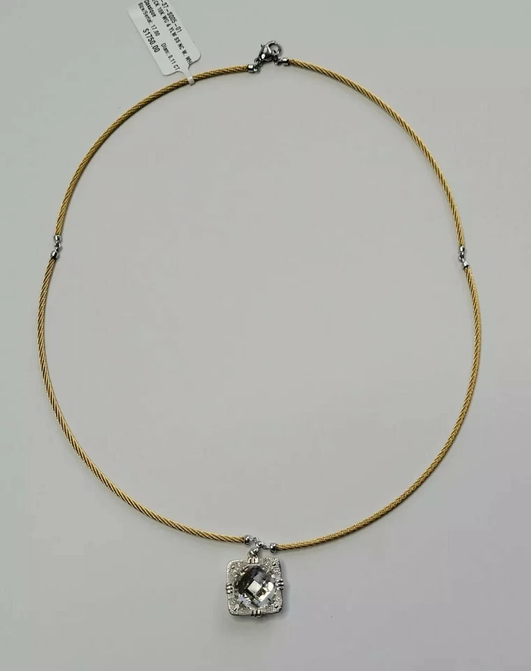 Collar colgante Charriol oro 18k acero diamante topacio blanco venta al por menor $1750 Foto 3 de 4