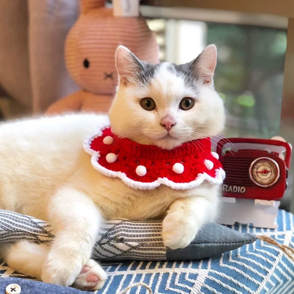 Puppy For Cats Dogs Christmas Knitted Cat Collar Dog Necklace Cat