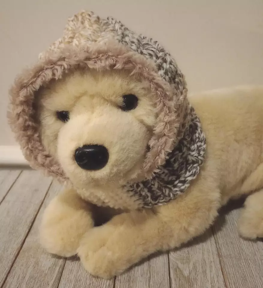 crochet handmade dog pet hood hat snood small medium breed crossword brown - Image 3 of 4