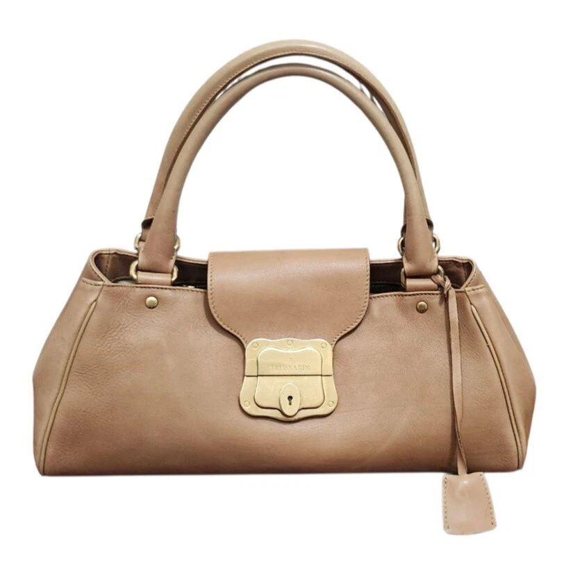 TRUSSARDI Beige Leather Baguette Clip Shopper Shoulder Push Lock Handbag Womens - Image 2 of 4