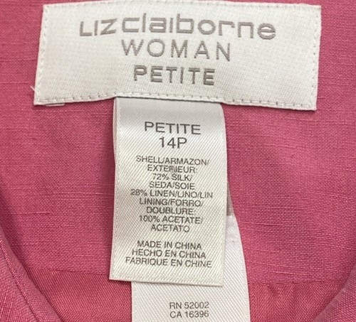 Liz Claiborne Woman Petite 14P Long Pink Silk Linen Jacket Open Front Lined * - Picture 6 of 16