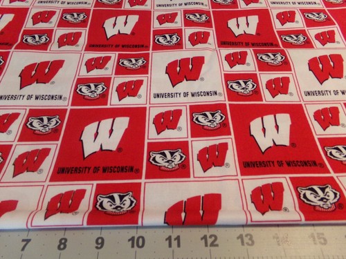 3/4/YD X 42" VINTAGE UNIVERSITY OF WISCONSIN RED BLOCKS/ NEW COTTON #9561 - Picture 2 of 4