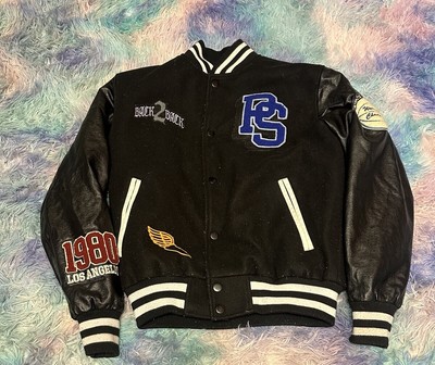 Pacsun Varsity Bomber Jacket Mens Size Small 1980 Los Angeles Snap Button Black