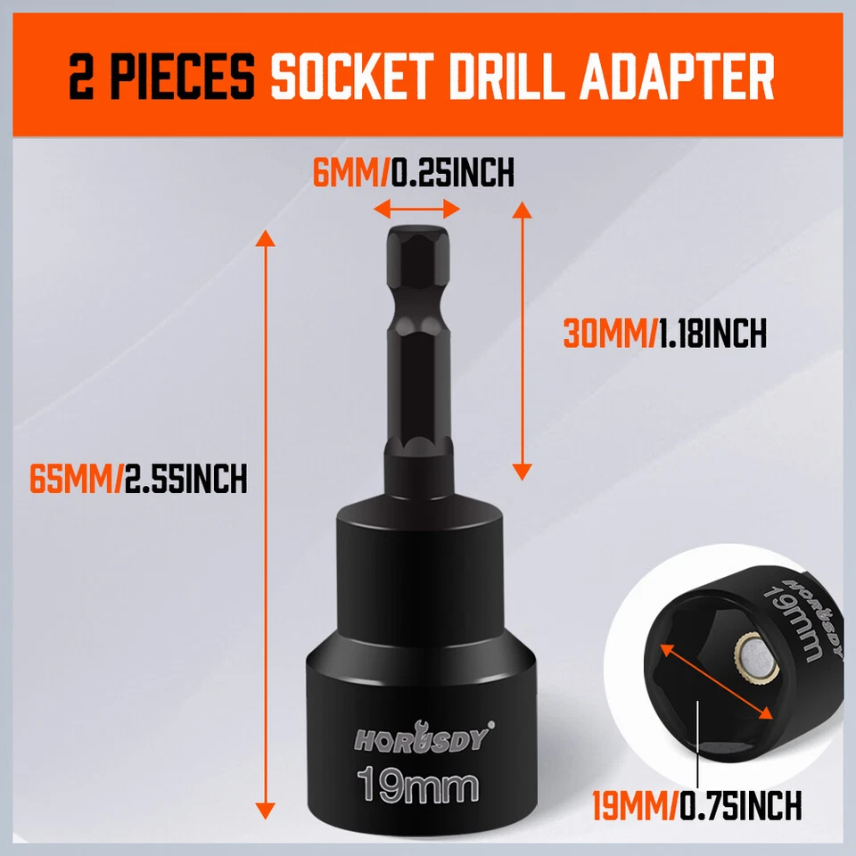2pc Scissor Jack Socket 19mm Hex Magnetic Nut Trailer Connect Change Power Drill - Image 3 of 4