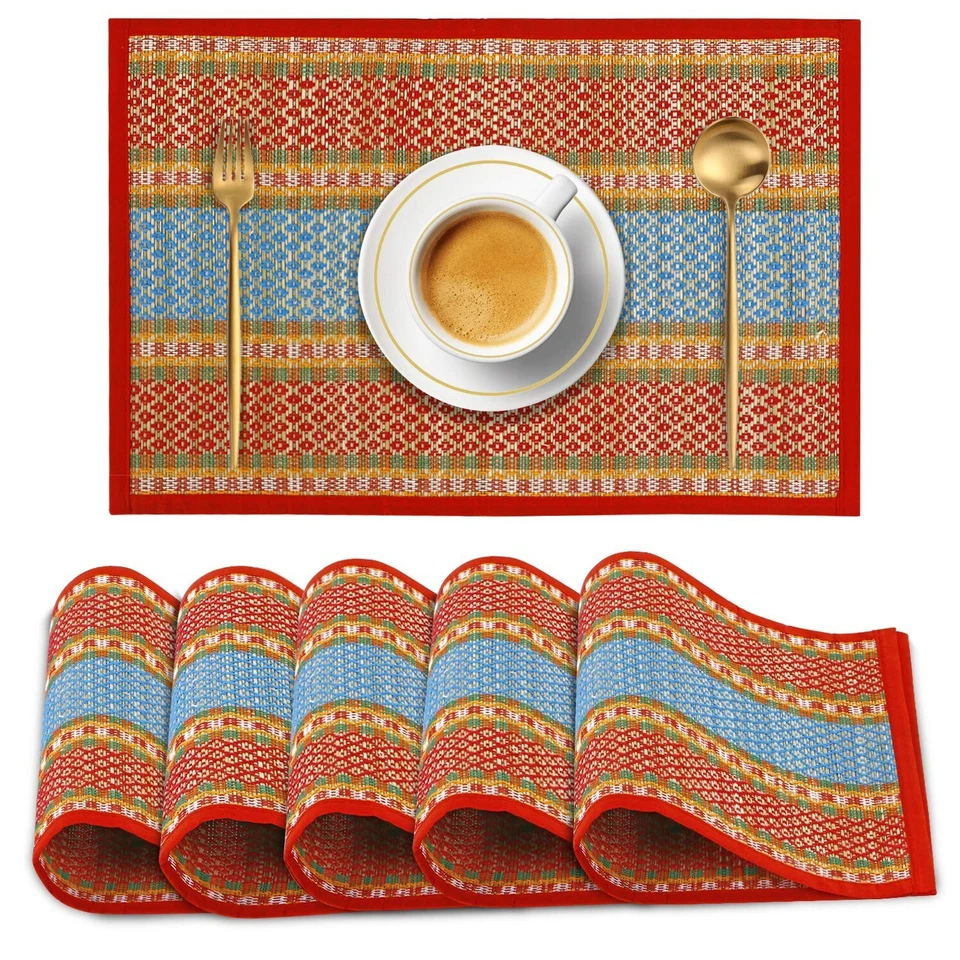 River Grass Heat Resistant Dinner Placemats for Dining Table, Red, 12x18 Inches - Image 4 of 4