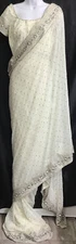 Malalay Saree And Top /slip Cream Embellished Extremely Long Crêpe New S