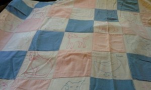 VINTAGE HANDMADE EMBROIDERED QUILTS PAIR