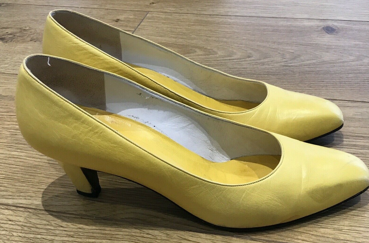 Vintage 1980s Yellow Leather Heels by Rayne, Size 8 - UK 5.5 4