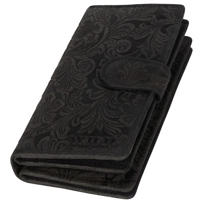 EAAKIE RFID Damen Geldbörse Portemonnaie Geldbeutel Damenbörse Echt Leder XXL Schwarz.