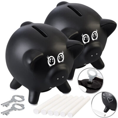 Playtastic 2er-Set Keramik-Sparschweine zum Beschriften, Kreide, Schlüssel