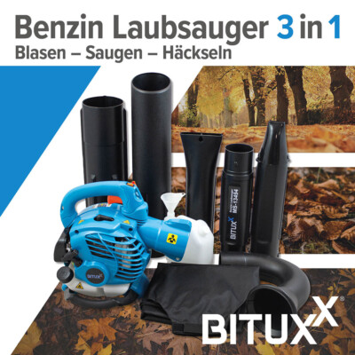 Laubsauger Gartenhäcksler Laubbläser 3in1 mit Benzin Motor und Fangsack BITUXX