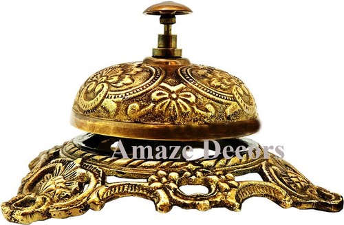 Vintage Solid Brass Ornate Table Bell Vintage Desk Decorative Office/Hotel Decor - Afbeelding 3 van 4