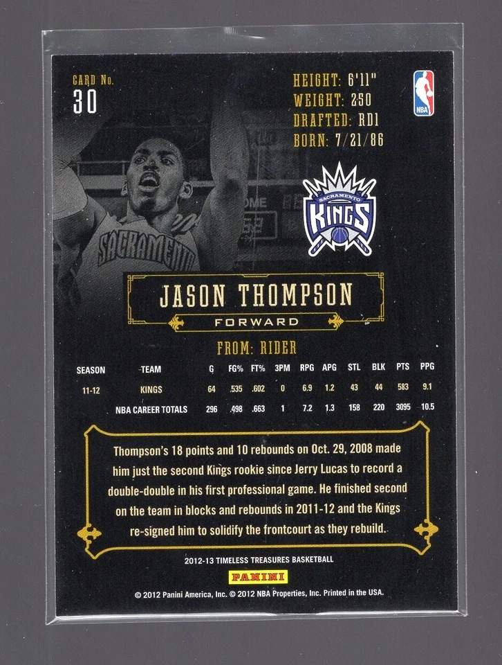 Jason Thompson 2012-13 Timeless Treasures #30 - Image 2 of 2