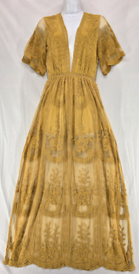 Honey Punch Womens Lace Maxi Romper Sheer V-Neck Dress Yellow Size S Fairy  Boho | eBay