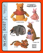 Disney Stuffed Animals Pattern 8087 POOH Tigger PIGLET Eeyore KANGA VTG 1968