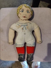 Vintage Rag Cloth Doll 16" Lithograph Cloth Sleep / Awake Reversible