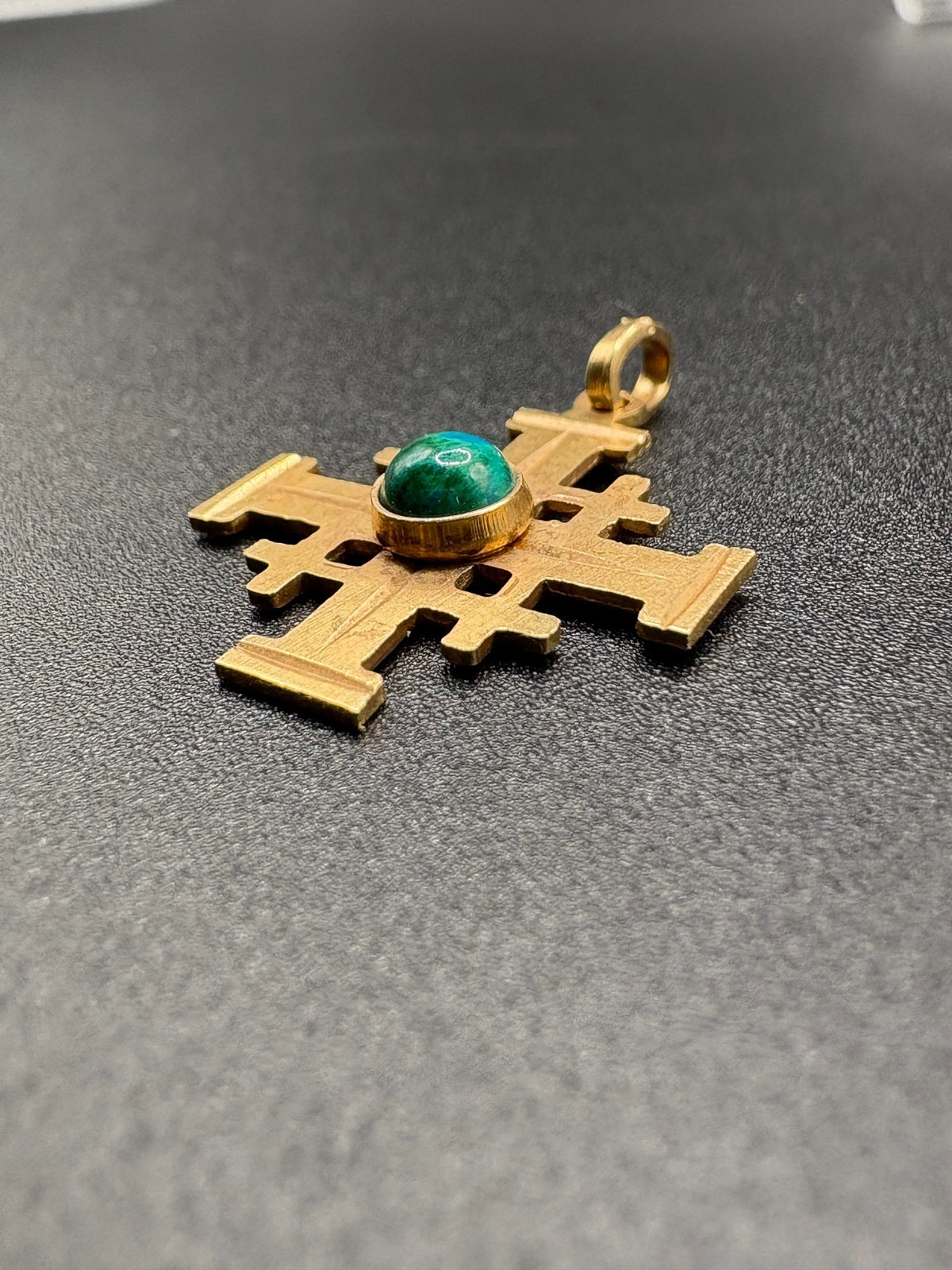 14K Solid Gold Handmade_Eilat Stone_Jerusalem Cro… - image 5