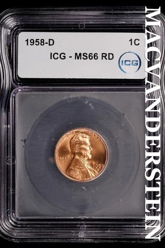 1958-D Lincoln Wheat Cent-ICG MS 66 RD Choice Gem BU No Reserve #SLM100