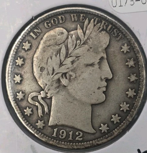 1912-D Barber Half Dollar, Fine Condition.  Low Mintage, Semi Key Date.