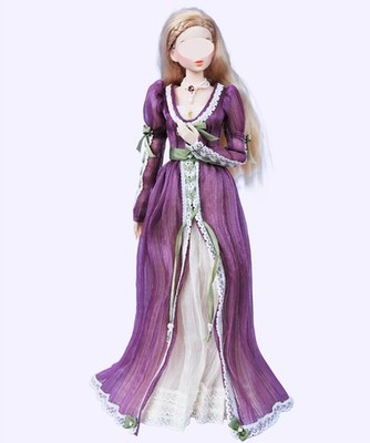 Vintage romantisches Puppenkleid mit Halskette individuelles Miniatur-Outfit im Maßstab 1:6