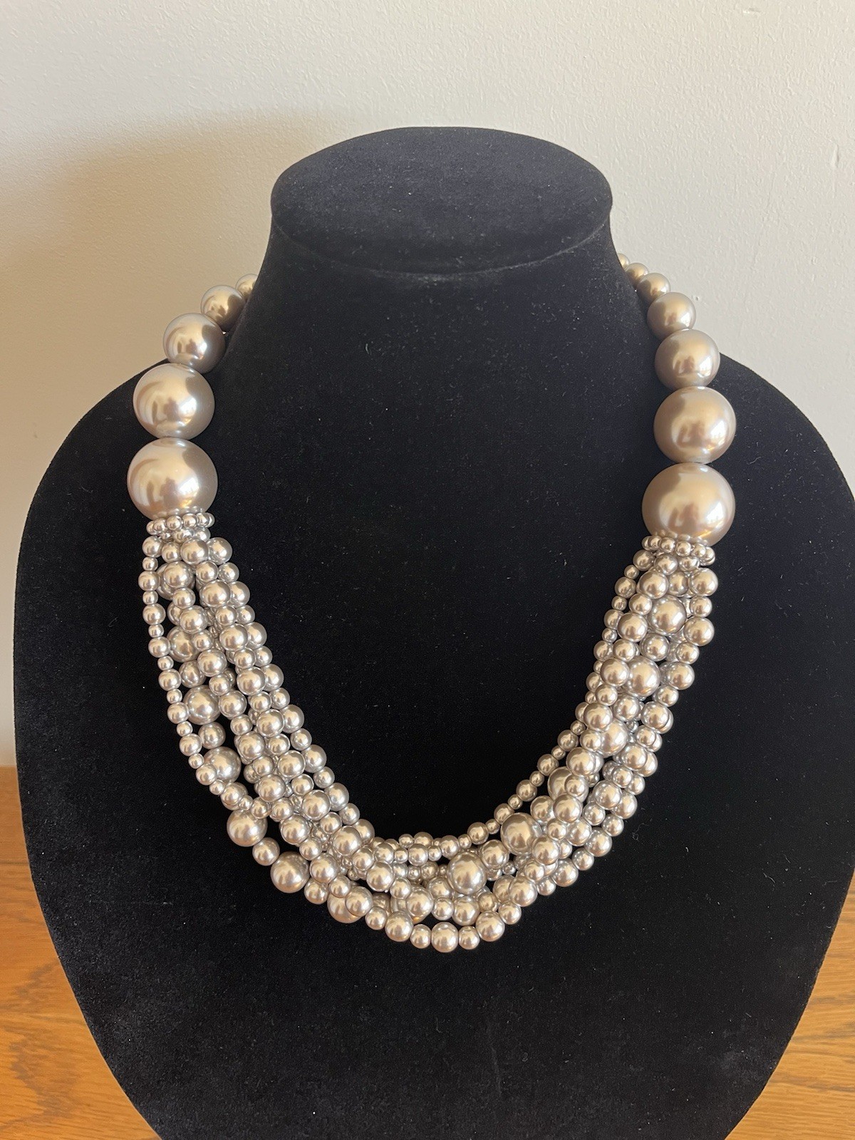 Gray Beads Multi Strand Beaded Statement Necklace - image 1