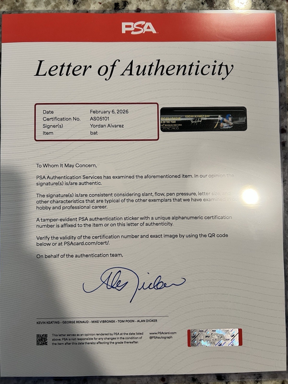 2019 Yordan Alvarez Signed Bat RoTY - Ltd Ed. /219 PSA COA WS MVP Triple Crown?? view 3