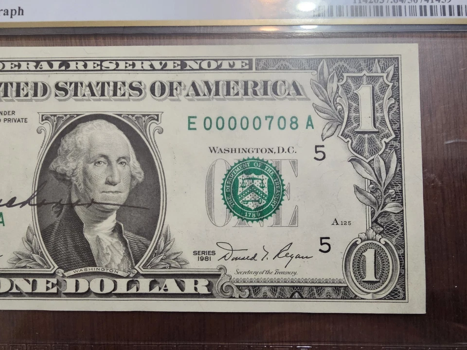 Low Serial #00000708 Courtesy Autographed 1981 $1 PCGS 64 PPQ Signature - Image 3 of 4