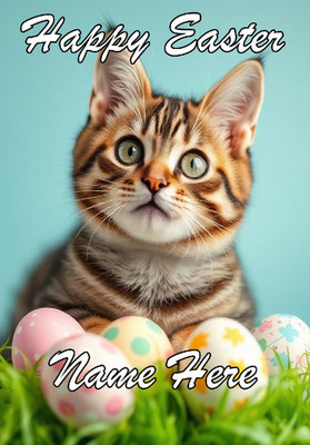 naiec31 Tabby Katze Kätzchen Frohe Ostern personalisierte Grußkarte Schokolade Ei