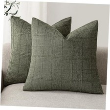Set of 2 Decorative Linen Check Throw 20" x 20" Pack of 2 Capulet Olive