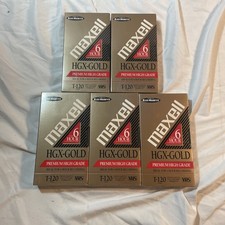 Lot of 5 Maxwell VHS T-120 6 Hour High Grade VCR Video Tapes HGX Gold New Sealed