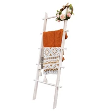 Best 5-Tier Blanket Ladder 4.8 Ft Wall Leaning Quilt Rack, Farmhouse Storage for
