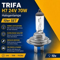 GlüHlampe H7 24V 70W Px26D 10X Trifa Halogen Scheinwerferlampe LKW Bus