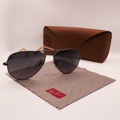Ray-Ban RB3025 Aviator Sunglasses Gradient Gunmetal with Tan Ear Grip