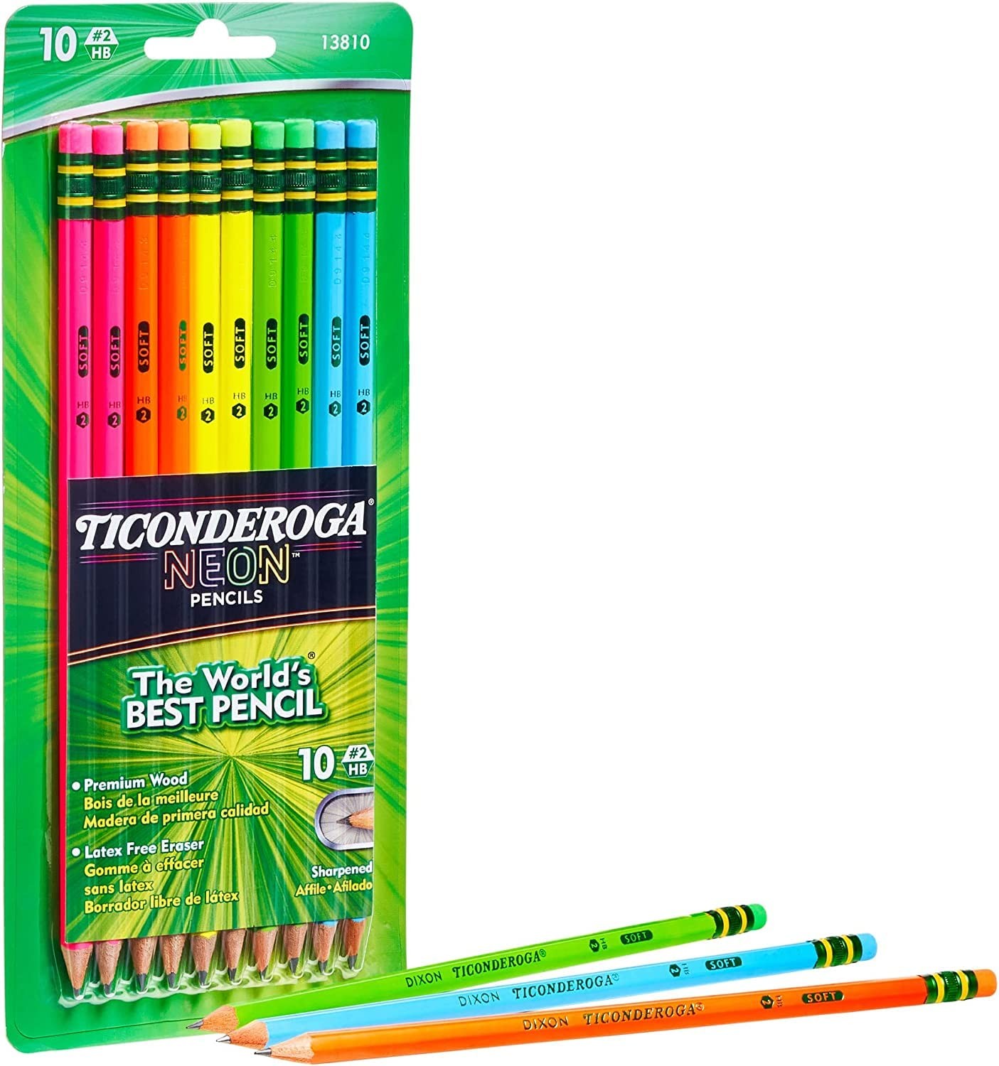 Dixon Ticonderoga Assorted Neon No 2 Pencils Pack of 4 Smooth Writing Comfort