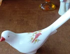 Charlotte Smith Hand Painted Ceramic Bird Figurine White Red Gold Signed